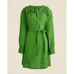 J.Crew Linen Cabana Mini Dress‎ Womens XXS Green Long Sleeve Resort Travel NWD